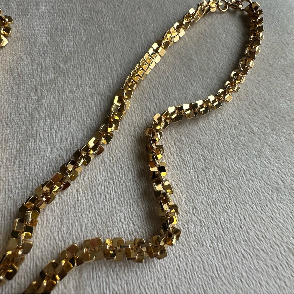 Vintage Gold Tone Square Link Long Chain Necklace 36” Opera Length Statement - Picture 8 of 12
